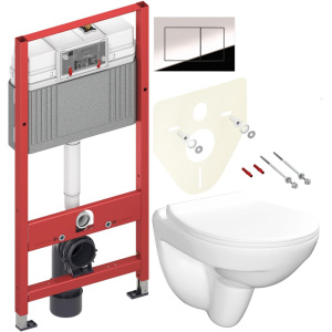 Комплект Унитаз подвесной Керамин Санти CDB00022946 безободковый, с микролифтом + Инсталляция TECE Now 9400412 4 в 1 с кнопкой смыва