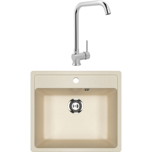 Комплект Мойка кухонная Ulgran U-104 -328 бежевая + Смеситель MEGA Didim MG-CM107 хром