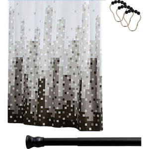 Штора для ванной Ridder Skyline 47367 + телескопический карниз Ridder Wien 55211 185 см, черный + крючки для шторы