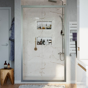 Душевая дверь в нишу STWORKI Стокгольм 120 см профиль хром матовый, раздвижная, прозрачное стекло