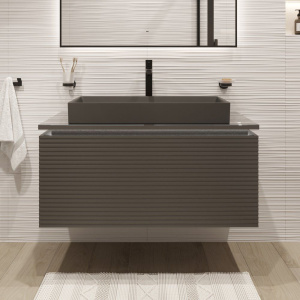 Тумба с раковиной STWORKI Рандерс, 100, антрацит, подвесная, с подсветкой Тумба с раковиной STWORKI Рандерс, 100, антрацит, подвесная, с подсветкой