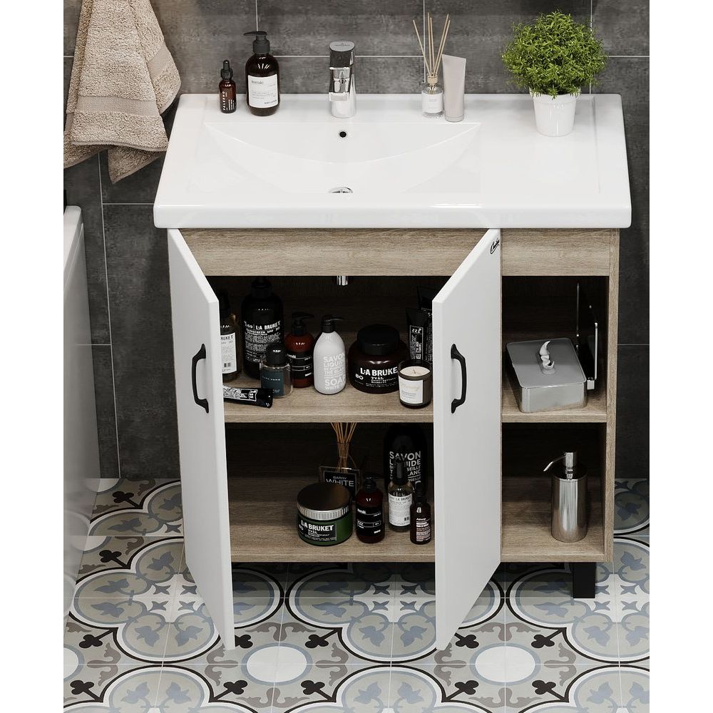 Купить Мебель для ванной Onika Тимбер 80.10 R, белая, дуб сонома в Москве с доставкой Мебель для ванной Onika Тимбер 80.10 R, белая, дуб сонома