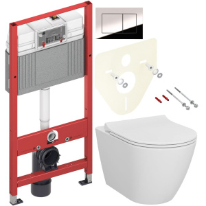 Комплект Унитаз подвесной VitrA Sanibelle 7551B003-0075 безободковый + Крышка 801-003-019 с микролифтом + Инсталляция TECE Now 9400412 4 в 1 с кнопкой смыва