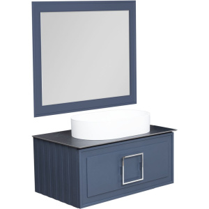 Мебель для ванной La Fenice Cubo 100, подвесная, синяя, черная столешница, матовая раковина