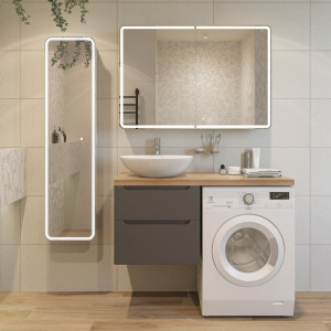 Мебель для ванной STWORKI Берген 60, серая со светлой столешницей 122, раковина Moduo 55 Leaf, R