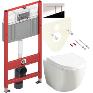 Комплект Унитаз подвесной VitrA Sento + Крышка с микролифтом, петли хром + Инсталляция TECE Now 9400412 4 в 1 с кнопкой смыва