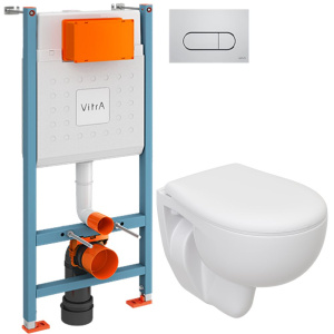 Комплект Унитаз подвесной Seramiksan Natura + Крышка + Инсталляция VitrA V-Fix Core 732-5800-01 с кнопкой смыва Root R 740-2280 хром Комплект Унитаз подвесной Seramiksan Natura + Крышка + Инсталляция VitrA V-Fix Core 732-5800-01 с кнопкой смыва Root R 740-2280 хром