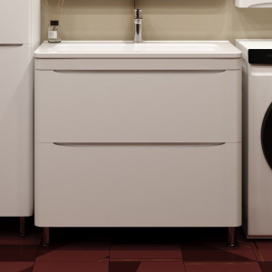 Тумба с раковиной Style Line Бергамо Мини 90 Люкс Plus напольная, антискрейтч белая Тумба с раковиной Style Line Бергамо Мини 90 Люкс Plus напольная, антискрейтч белая