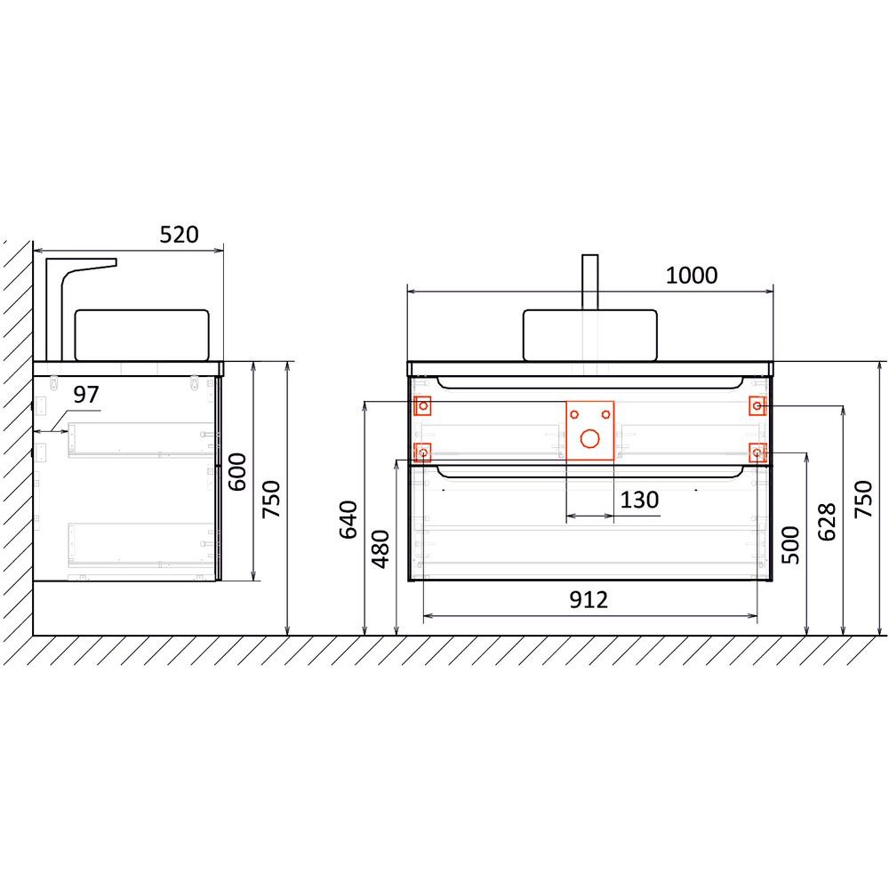 Купить Мебель для ванной STWORKI Берген 100, серая с темной столешницей, раковина Moduo 50 Square в Москве с доставкой Мебель для ванной STWORKI Берген 100, серая с темной столешницей, раковина Moduo 50 Square