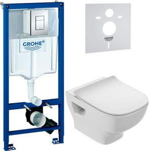 Комплект Унитаз подвесной Jacob Delafon Struktura + Крышка E70025-00 с микролифтом + Инсталляция Grohe Rapid SL 38772001 3 в 1 с кнопкой смыва + Шумоизоляция