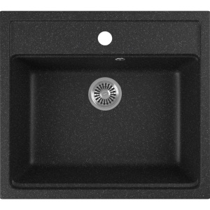 Мойка кухонная Domaci Бьелла DMC-06 черная, встраиваемая, накладная, искусственный мрамор, прямоугольная, российская