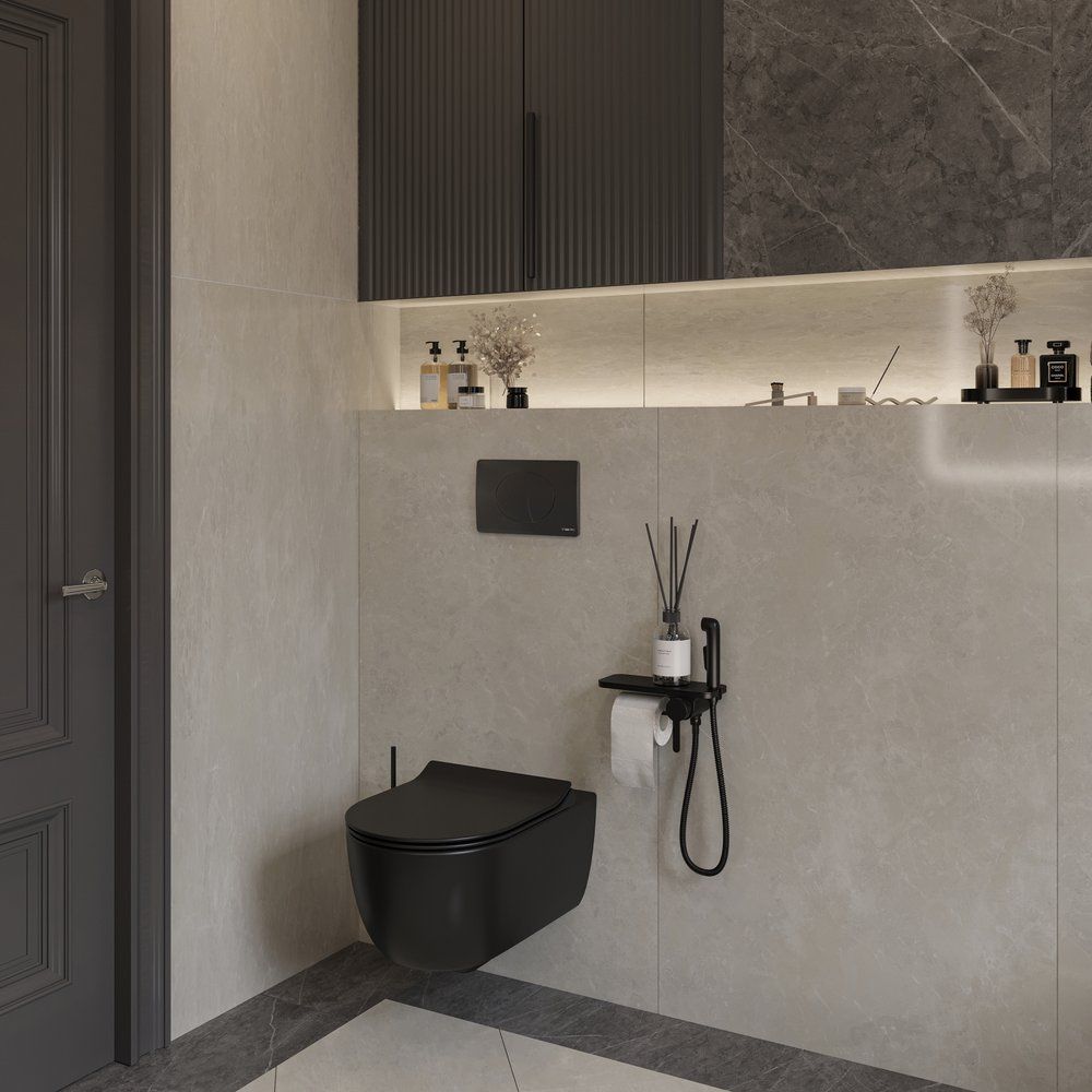 Купить Унитаз подвесной STWORKI Ноттвиль SETK3104-2616 безободковый, с микролифтом, черный в Москве с доставкой Унитаз подвесной STWORKI Ноттвиль SETK3104-2616 безободковый, с микролифтом, черный