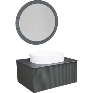 Мебель для ванной La Fenice Terra 80 серая, черная столешница, матовая раковина