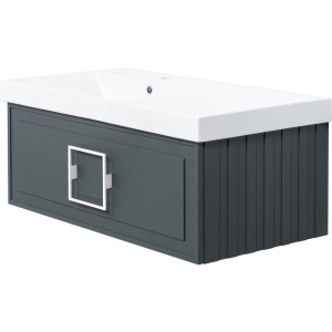 Тумба с раковиной La Fenice Cubo 90 L серая, ручка белая