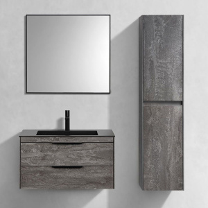 Мебель для ванной Vincea Chiara 2D 80, 2 ящика, камень, с черной раковиной