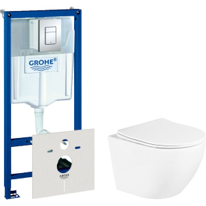 Комплект Унитаз подвесной BelBagno Uno BB3105CHR/SC + Инсталляция Grohe Rapid SL 38772001 3 в 1 с кнопкой смыва + Шумоизоляция 37131000