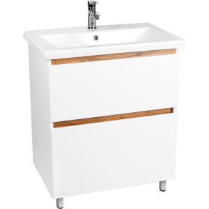 Тумба с раковиной VIANT Мальта 70 напольная, белая, дуб вотан