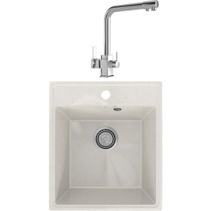 Комплект Мойка кухонная Practik PR-M 425-001 белый камень + Смеситель MEGA Life MG-TK06 хром