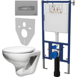 Комплект Унитаз подвесной Roca Mateo + Крышка DIWO Матео 0346 с микролифтом + Инсталляция + Кнопка 7321 хром матовый