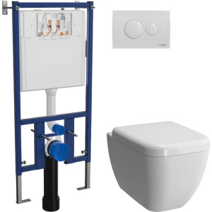 Комплект Унитаз подвесной VitrA Shift 7742B003-0075 белый глянцевый + Крышка 91-003-009 с микролифтом, петли хром + Инсталляция DIWO + Кнопка 7310 белая