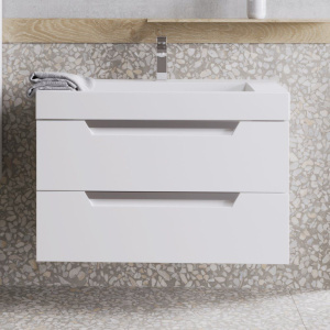 Тумба с раковиной Aqwella Cube 90 белая матовая