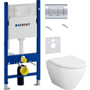 Комплект Унитаз подвесной AM.PM Spirit V2.0 FlashClean + Крышка C707857WH с микролифтом + Инсталляция Geberit Duofix Delta 458.163.21.1 с кнопкой смыва, хром + Шумоизоляция