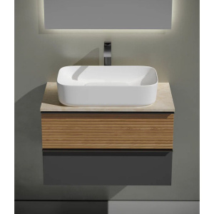 Тумба с раковиной Sancos Delta 80 см, дуб красный, графит, столешница бежевая, раковина CN5021 Тумба с раковиной Sancos Delta 80 см, дуб красный, графит, столешница бежевая, раковина CN5021