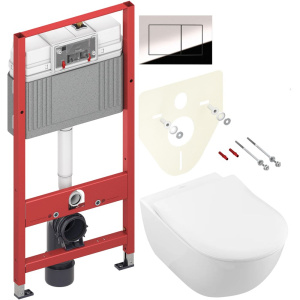 Комплект Унитаз подвесной Villeroy & Boch Subway 2.0 5614R201 alpin + Инсталляция TECE Now 9400412 4 в 1 с кнопкой смыва