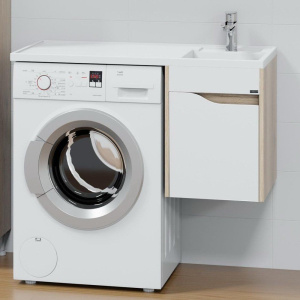 Тумба с раковиной СаНта Сатурн 38 R под стиральную машину, подвесная, 1 ящик, дуб австрийский Тумба с раковиной СаНта Сатурн 38 R под стиральную машину, подвесная, 1 ящик, дуб австрийский