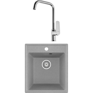 Комплект Мойка кухонная Domaci Палермо PR-425-003 серая + Смеситель STWORKI