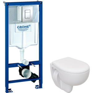 Комплект Унитаз подвесной Seramiksan Natura + Крышка + Инсталляция Grohe Rapid SL 38772001 3 в 1 с кнопкой смыва