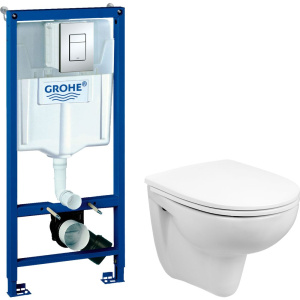 Комплект Унитаз подвесной Wanfald Lauta 47302100005 белый + Инсталляция Grohe Rapid SL 38772001 3 в 1 с кнопкой смыва