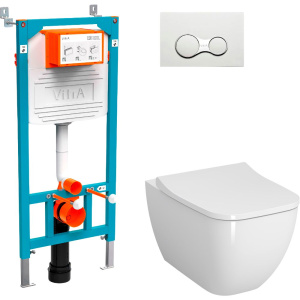 Комплект Унитаз подвесной VitrA Shift 7742B003-0075 белый глянцевый + Крышка Integra Square 191-003-009 с микролифтом + Инсталляция 800-2009 с кнопкой смыва, белая