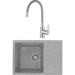 Комплект Мойка кухонная Practik PR-M 600-003 светло-серая + Смеситель Rush Siple SI7335-60Grey серый, с гибким изливом