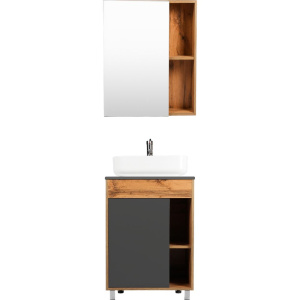 Мебель для ванной VIANT Бостон 60 напольная, дуб вотан, графит, раковина A63570