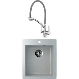 Комплект Мойка кухонная Ulgran U-404 -310 серая + Смеситель Lemark Comfort LM3071C-Gray с гибким изливом, хром, серый