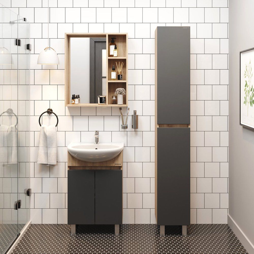 Мебель для ванной Onika Милтон 60 напольная, серая, дуб сонома Мебель для ванной Onika Милтон 60 напольная, серая, дуб сонома