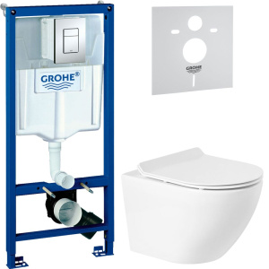 Комплект Унитаз подвесной BelBagno Sfera-r BB046CH-TOR безободковая + Крышка Piano BB2111SC с микролифтом + Инсталляция Grohe Rapid SL 38772001 3 в 1 с кнопкой смыва + Шумоизоляция