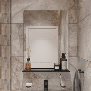 Зеркало DIWO Смоленск 60 с полкой, черное, в стиле лофт, прямоугольное Зеркало DIWO Смоленск 60 с полкой, черное, в стиле лофт, прямоугольное