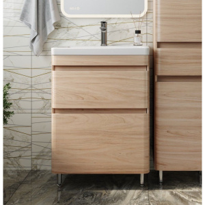 Тумба с раковиной Style Line Атлантика 60 Люкс Plus, напольная, ясень перламутр