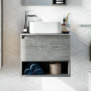 Тумба с раковиной STWORKI Карлстад 60 дуб рошелье, роверелла, с отверстием под смеситель в столешнице Тумба с раковиной STWORKI Карлстад 60 дуб рошелье, роверелла, с отверстием под смеситель в столешнице