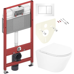 Комплект Унитаз подвесной BelBagno Tre + Инсталляция TECE Base 9400413 4 в 1 с кнопкой смыва