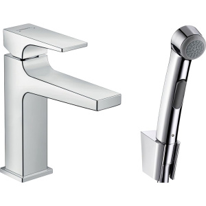 Смеситель для раковины Hansgrohe Metropol 32522000 с гигиеническим душем, с донным клапаном Push-Open Смеситель для раковины Hansgrohe Metropol 32522000 с гигиеническим душем, с донным клапаном Push-Open