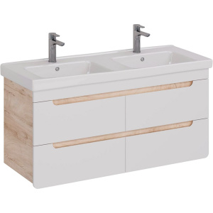 Тумба с раковиной Lemark Olivia 125 дуб кантри, белая глянцевая, раковина Гармония