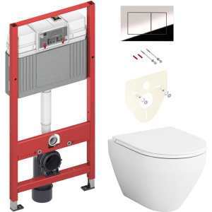 Комплект Унитаз подвесной AM.PM Spirit V2.0 FlashClean безободковый, с микролифтом + Инсталляция TECE Now 9400412 4 в 1 с кнопкой смыва