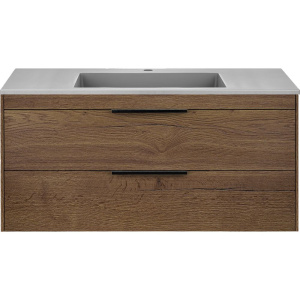 Тумба с раковиной Vincea Chiara 2D 100, 2 ящика, темный дуб, с серой раковиной