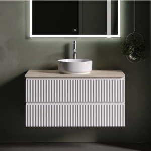 Тумба с раковиной Sancos Snob R 100 см, bianco, столешница бежевая, раковина CN5001