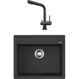 Комплект Мойка кухонная Omoikiri Daisen 60-BL черная + Смеситель Nagano PVD-GM вороненая сталь
