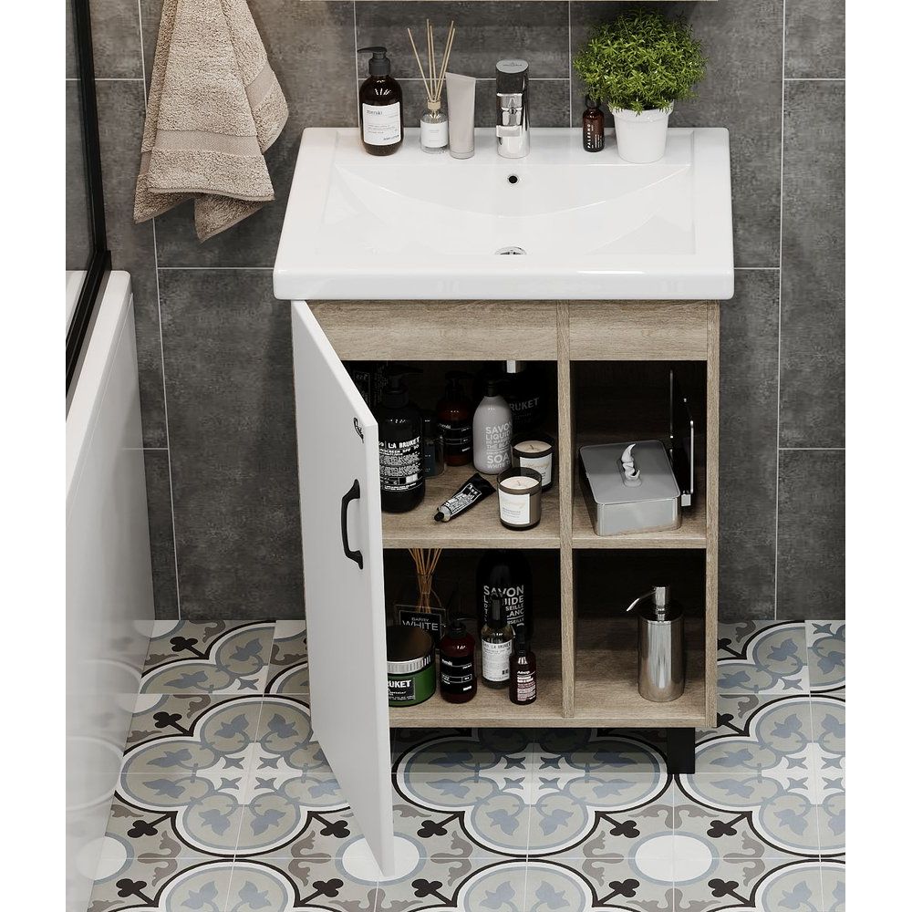 Купить Мебель для ванной Onika Тимбер 60.01 белая, дуб сонома в Москве с доставкой Мебель для ванной Onika Тимбер 60.01 белая, дуб сонома