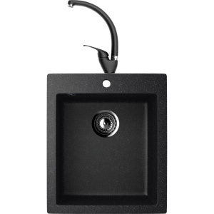 Комплект Мойка кухонная Ulgran U-404 -308 черная, встраиваемая, российская, матовая, квадратная + Смеситель Domaci Солерно DC-3013 морион